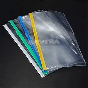 

New 1Pc A6 Transparent Plastic Colorful Zipper Paper File Folder Book Pencil Pen Case Bag File Document Bags