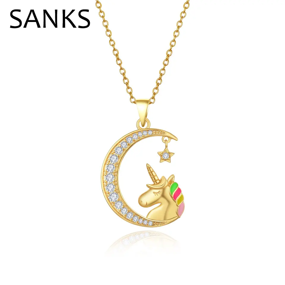 

SANKS Crescent Moon Pendants Necklaces for Women Cute Colorful Enamel Unicorn Necklace With Chain Birthday Gifts Fashion Jewelry