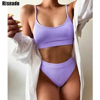 riseado push up bikinis high waist swimwear women swimsuit 2021 ribbed sexy bikini set solid brazilian biquini female beach wear