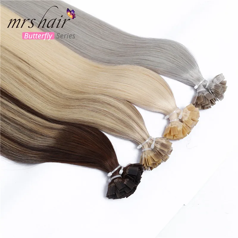 MRSHAIR предварительно скрепленные плоские волосы для наращивания 1" 18" Искусственные волосы одинаковой направленности прямые капсулы жидкий кератин волосы