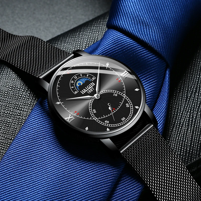 Часы наручные HAIQIN Мужские кварцевые модные брендовые Роскошные спортивные с