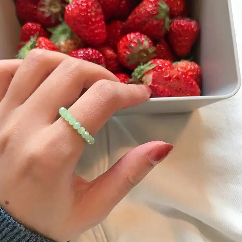 Женские эластичные кольца с кристаллами и бусинами корейские цветные бусы