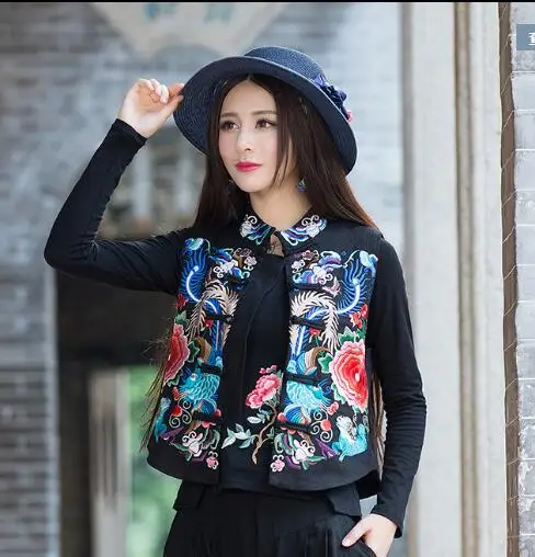 Традиционный китайский жилет с этнической вышивкой весенний Женские винтажные