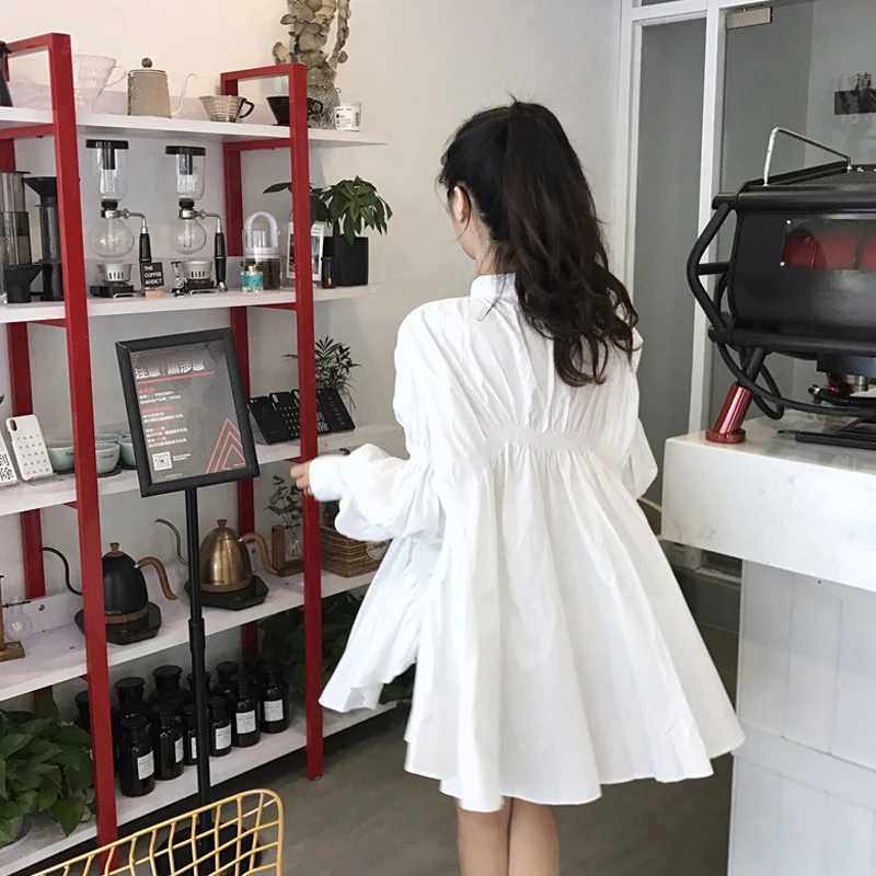 Женское Короткое платье рубашка с воротником стойкой Harajuku свободное