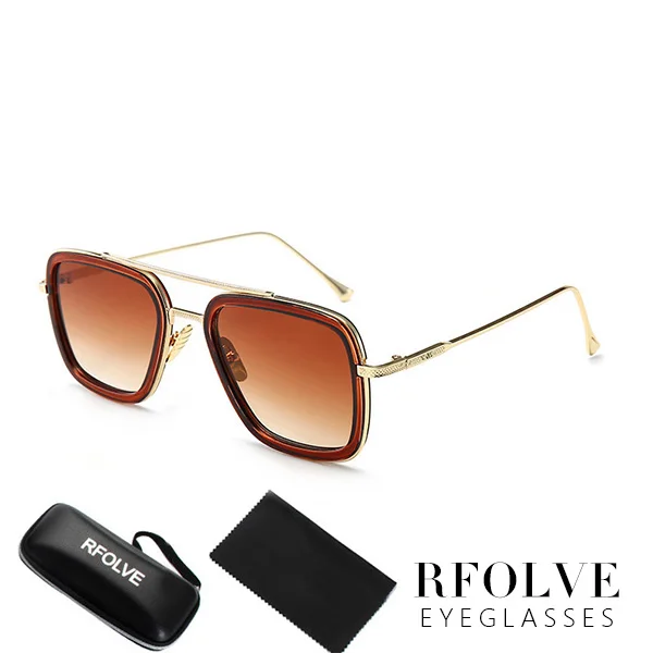 Brown Frame Роскошные модные Мстители, Тони Старк, стиль полета, мужские солнцезащитные очки, квадратные, фирменный дизайн, солнцезащитные очки Oculos, Ретро стиль, мужские, Железный человек 3 - Цвет линз: Brown Frame