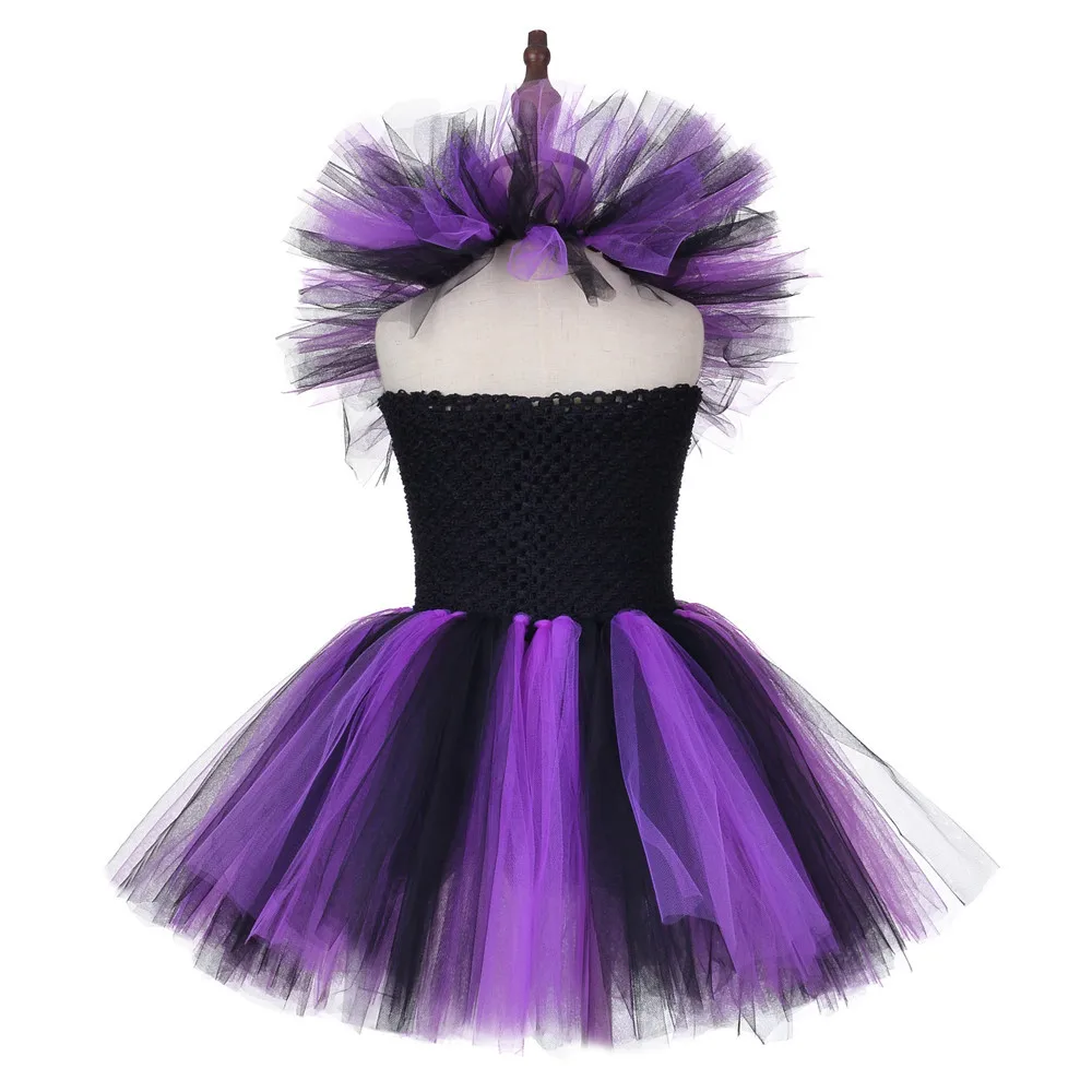Фиолетовый костюм ведьмы с шляпой для девочек Вечерние Платья До Колена дня