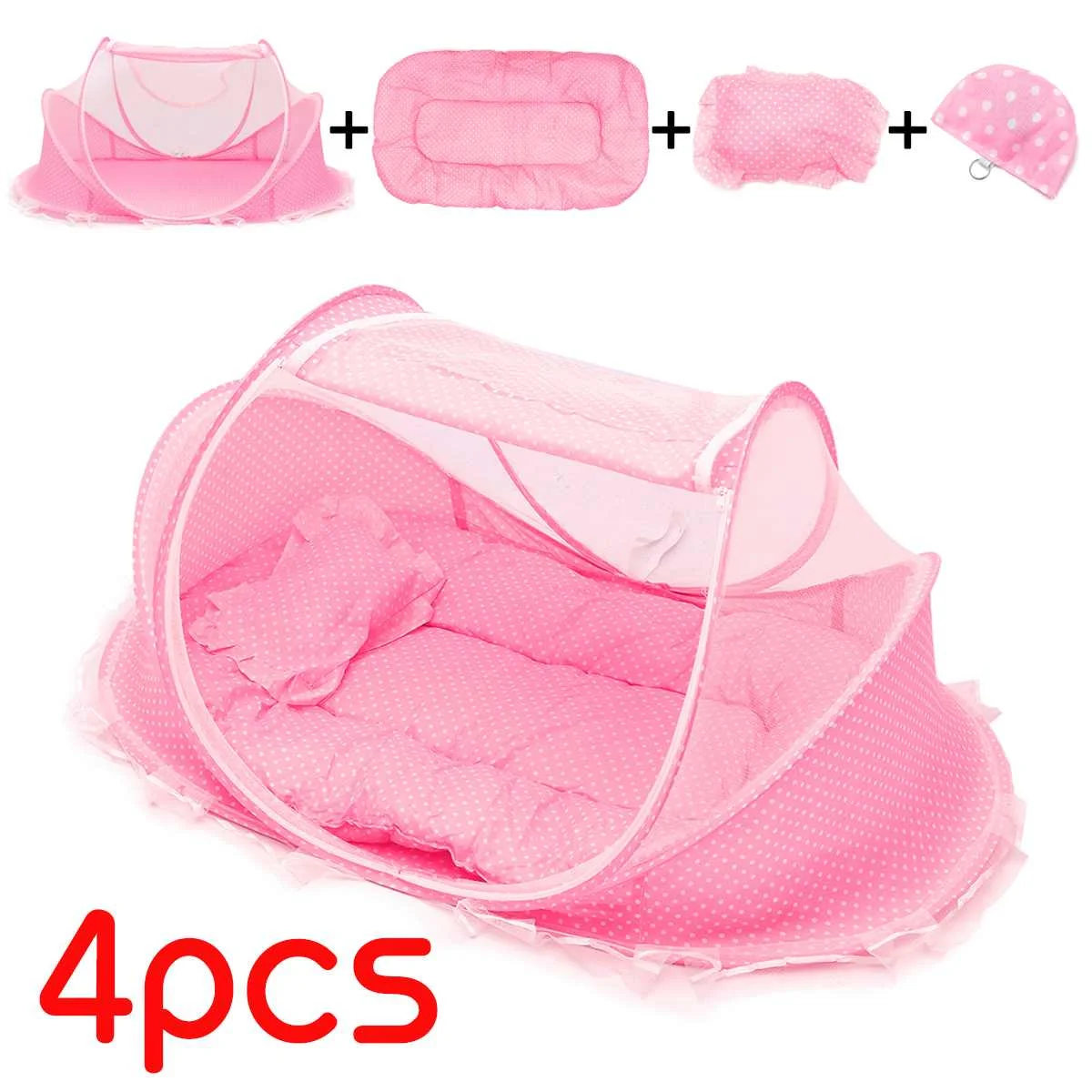 Type 3 (4 pcs) Pink Детская Колыбелька сетка складные детские москитные сетки Кровать Матрас Подушка из трех частей костюм для 0-3 лет Детская палатка Колыбель - Цвет: Type 3 (4 pcs) Pink