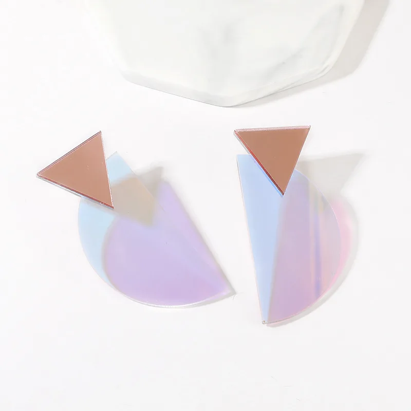 Красочные Акриловые геометрические треугольные полукруглые серьги гвоздики
