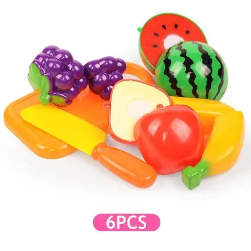 6pcs set Набор для приготовления пищи, пластиковая игрушечная еда, резка фруктов, овощей, ролевые игры, игрушки для девочек, детская палатка, игра - Цвет: 6pcs set