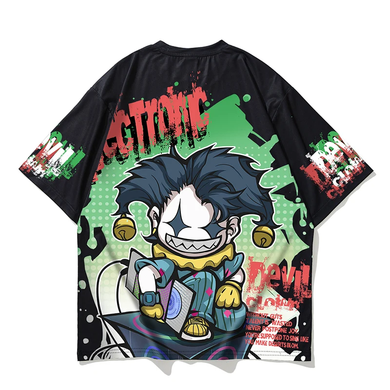 

Футболка Zuolunouba мужская с коротким рукавом, модная Свободная Повседневная тенниска с принтом клоуна, тонкая майка с круглым вырезом и граффи...