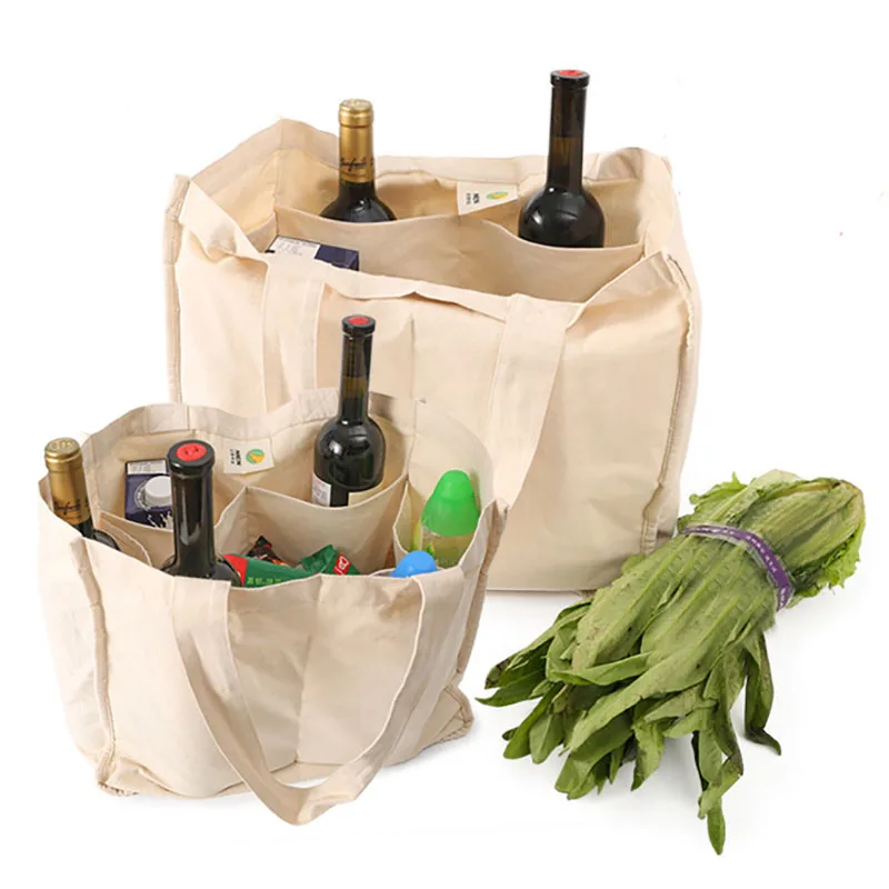 Холщовые продуктовые сумки для покупок с 6 внутренними рукавами бутылок