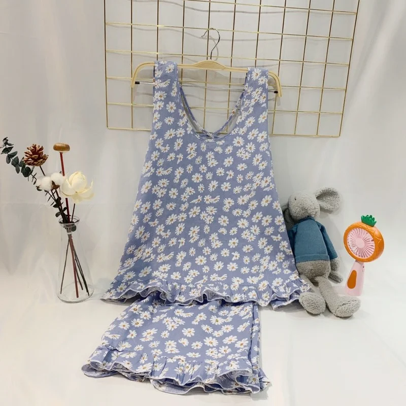 Женское безрукавная Пижама с летним принтом Kawaii для девочек красивая одежда для сна дышащая шик мешковатые пикантные для дома пижамы, набор, для женщин