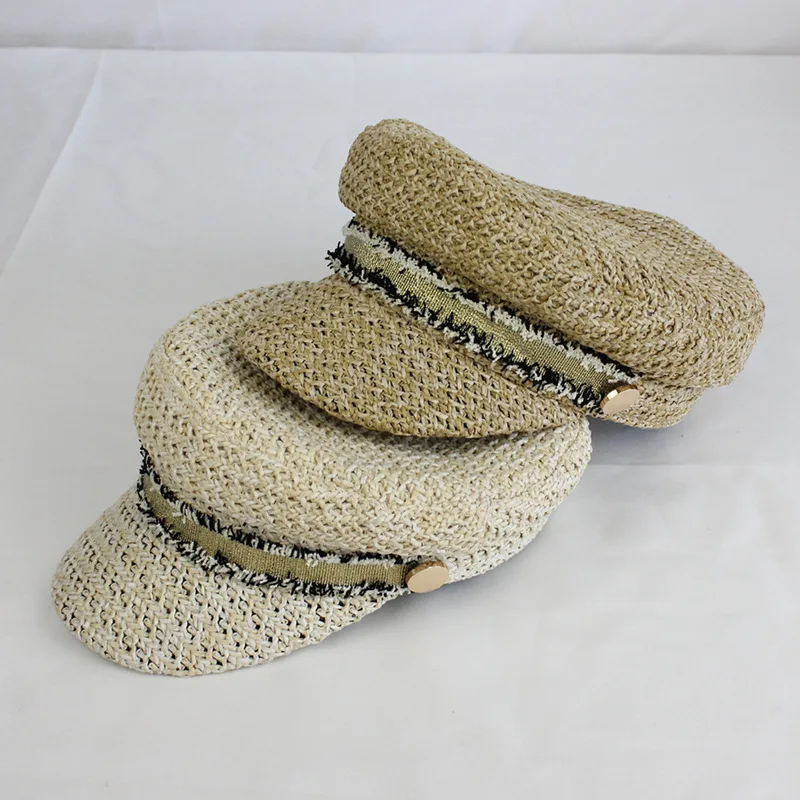 2021 New Summer Artist Straw Paper Beret Hat For Women Sun Hat Visor Breathable Cap Outdoor Casual Painter Boinas Newsboy Hat