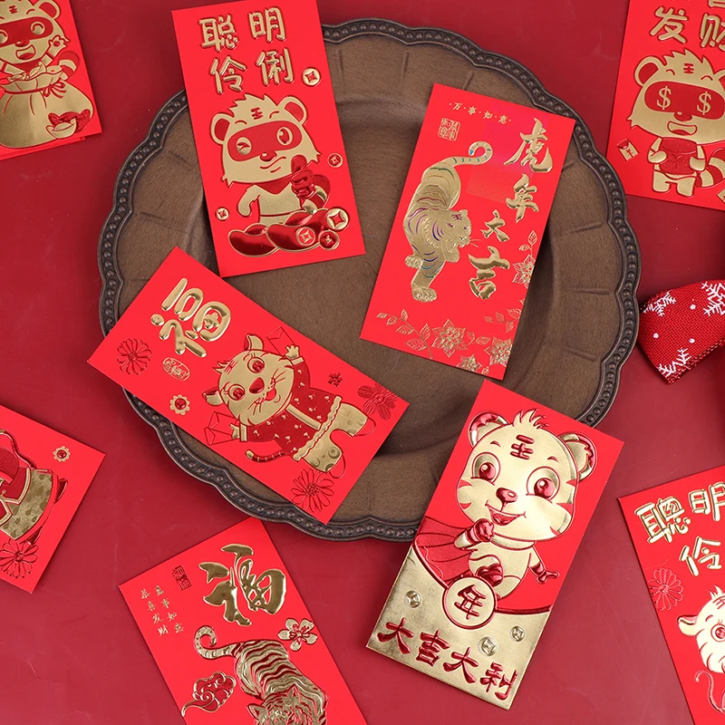 

6pcs/Set Red envelope 2022 Year of the Tiger New Year Red Envelope Traditional Chinese Spring Festival Hongbao for Lucky Money