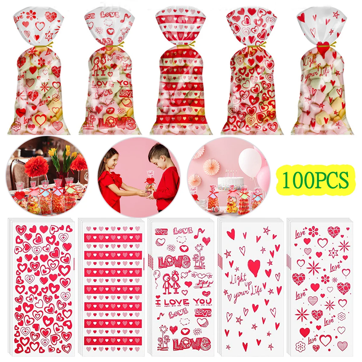 

100 шт., пакеты для конфет, 13 х27 см