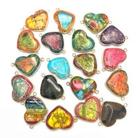 love heart shaped emperor stone boutique jewelry colorful fashion aura healing double hole hemming pendant diy necklace bracelet