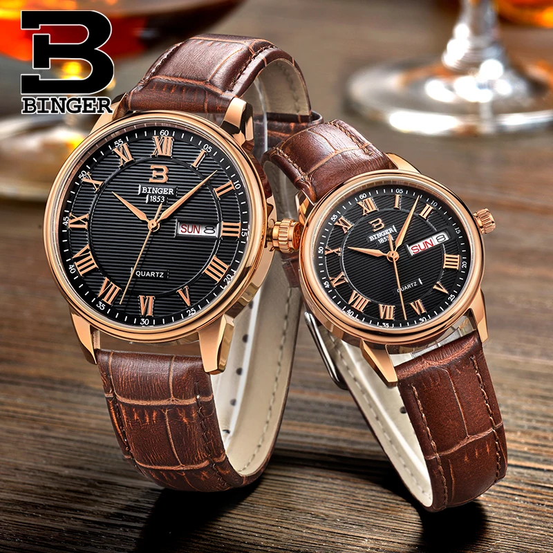 Switzerland Binger женские часы роскошные ультратонкие кварцевые наручные с кожаным