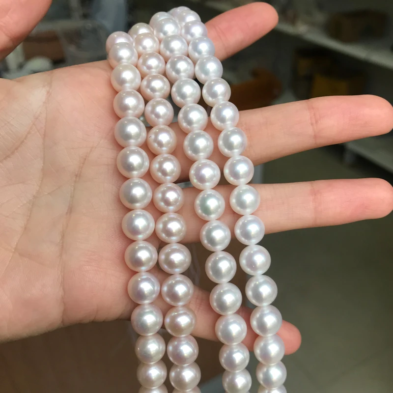 ?? 淡水真珠のネックレスラウンド形状とサイズ9-10ミリメートル完璧な光沢ジュエリーdiyルース真珠ストランドネックレス