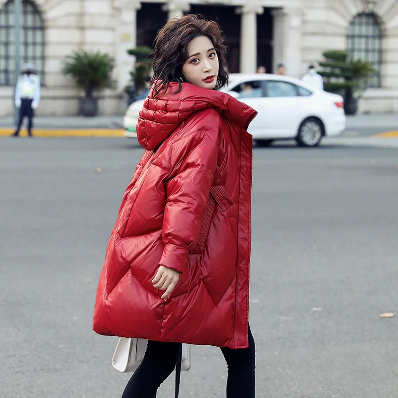 

Down jacket women's medium and long white duck down 2020 winter new Korean red fashion small thickened coat