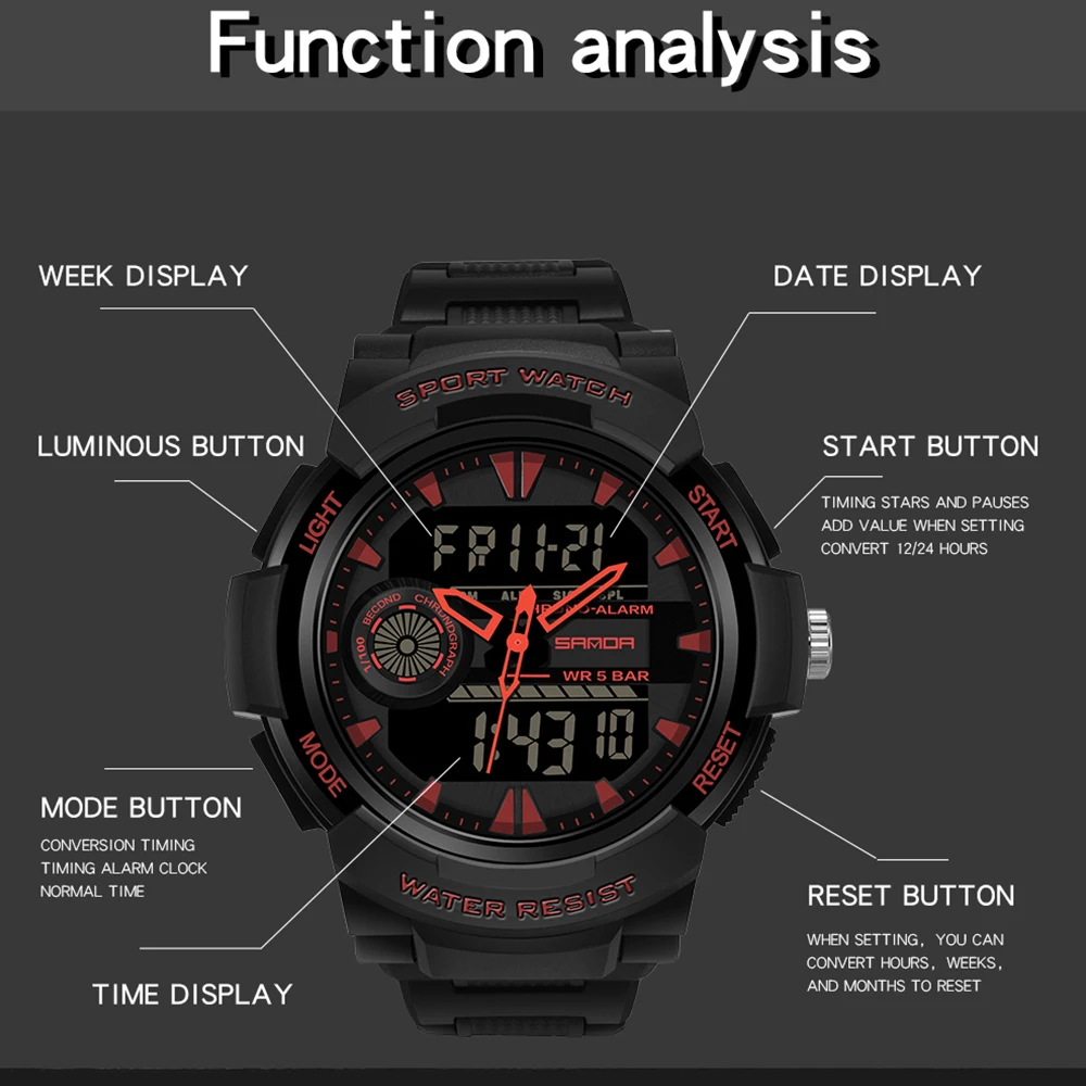 Часы наручные SANDA мужские электронные в стиле G-Shock брендовые цифровые спортивные