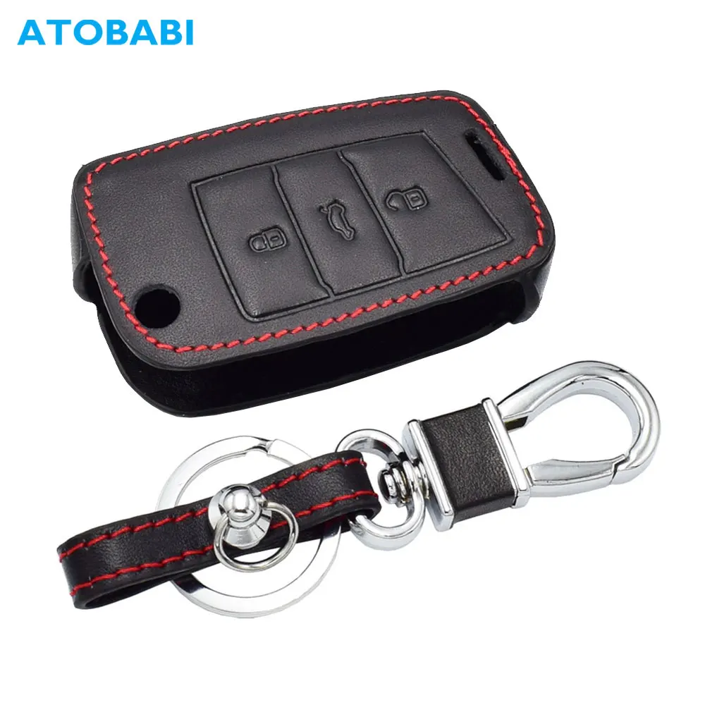 

Genuine Leather Car Key Case For VW Golf 7 Volkswagen MK7 New Polo Skada Octavia A7 SEAT Leon Folding Remote Cover Keychain Bag
