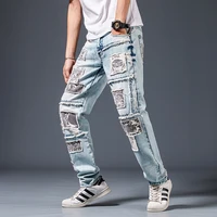 mens pants streetwear jeans ripped denim trousers biker high quality male casual designer comfortable advanced tactical