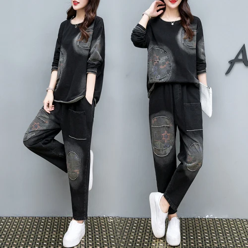 Повседневные женские костюмы и комплекты больших размеров черный женский