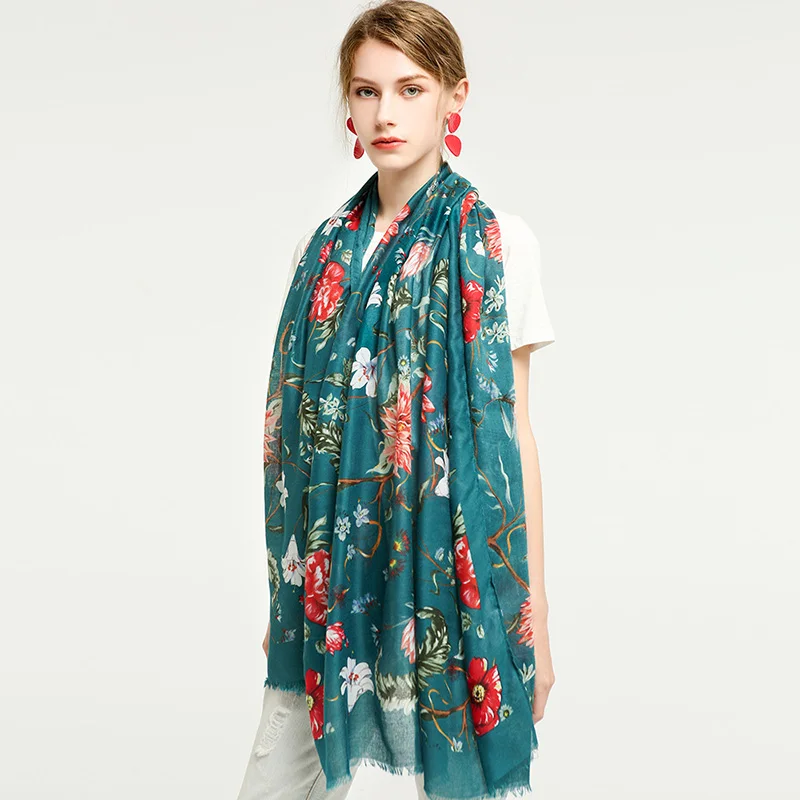 

2021 Women Keep Warm Cotton Linen Scarf Lady Soft Wraps Floral Blooms Print Shawls Female Elegant Hijab 180x90cm