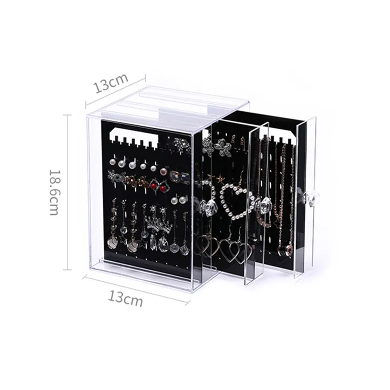 

Jewelry Display Rack Drawer Storage Box Jewelry Tray Plastic Earrings Necklace Organizer Partition Dust-Proof Storage Cabinets