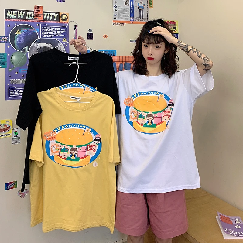 

Женский короткий топ с коротким рукавом, свободный универсальный топ с принтом в японском стиле, весна 2021