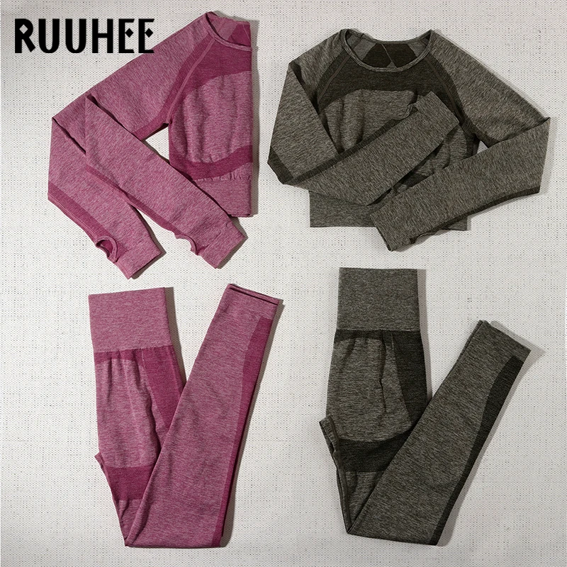 Комплект для йоги RUUHEE с длинным рукавом леггинсы высокой талией и бюстгальтер