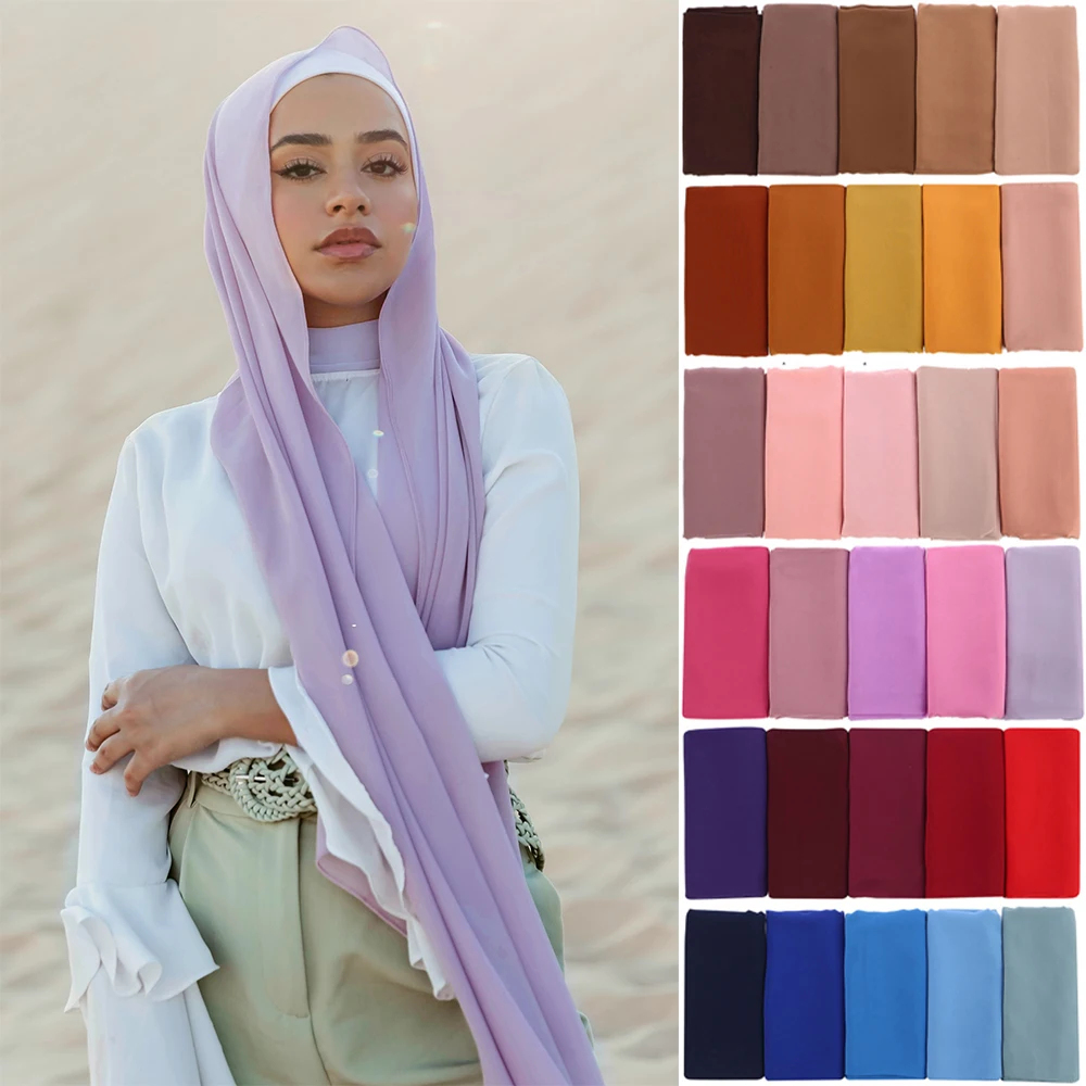 Muslim Fashion Chiffon Hijab Scarf Women Solid Color Headscarf Long Shawls and Wraps Islamic Scarves Hijabs Scarfs for Ladies