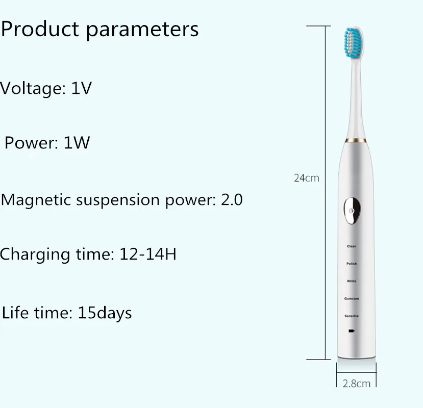 Ультразвуковая электрическая зубная щетка 2 шт. беспроводная перезаряжаемая