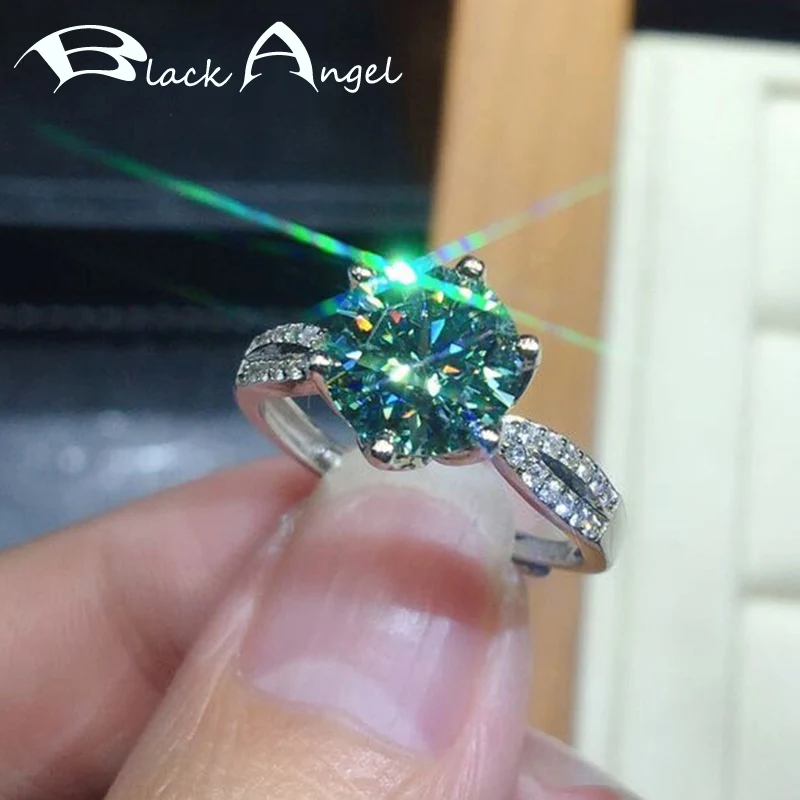 

BLACK ANGEL 2022 New Fashion Lab-Created Blue Green Moissanite Ring For Women Inlaid Zircon Silver Jewelry Wedding Gift