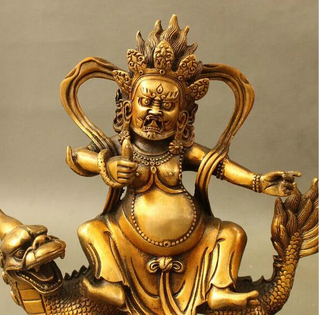 907 + 8 &quotтибетская бронзовая позолота Бог белая мантра Будда езда статуя дракона |