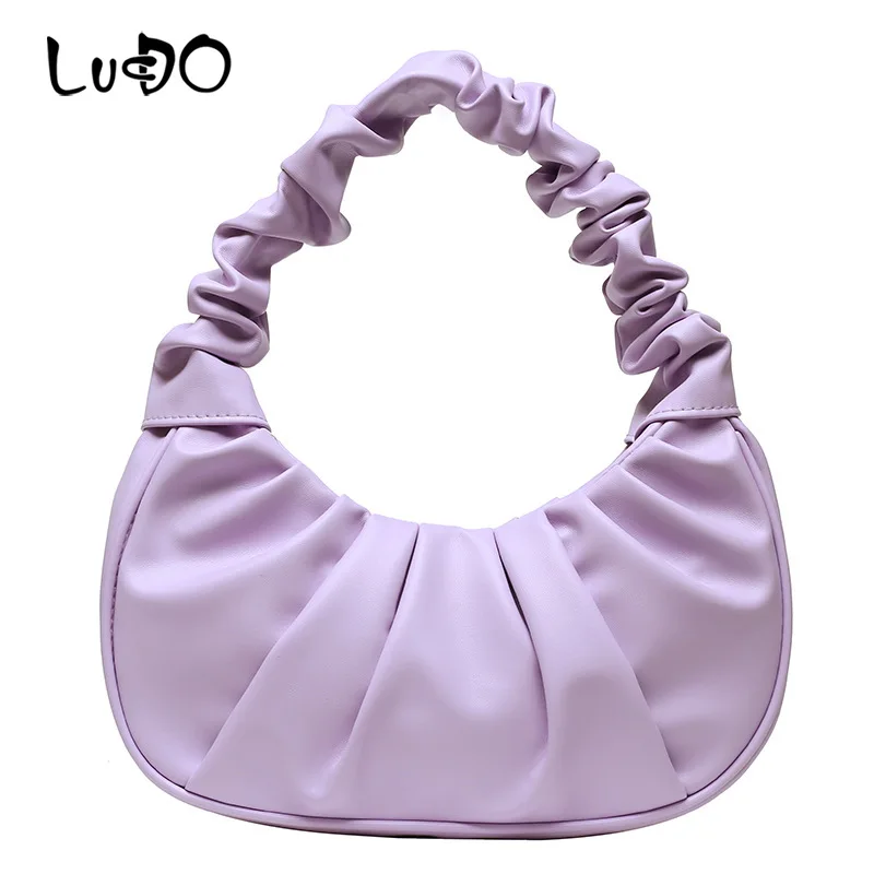 

LUCDO Design Folds Small Leather Shoulder Bags Solid Color Crossbody Bags For Women 2020 Fashion Shoulder Handbags Travel Totes