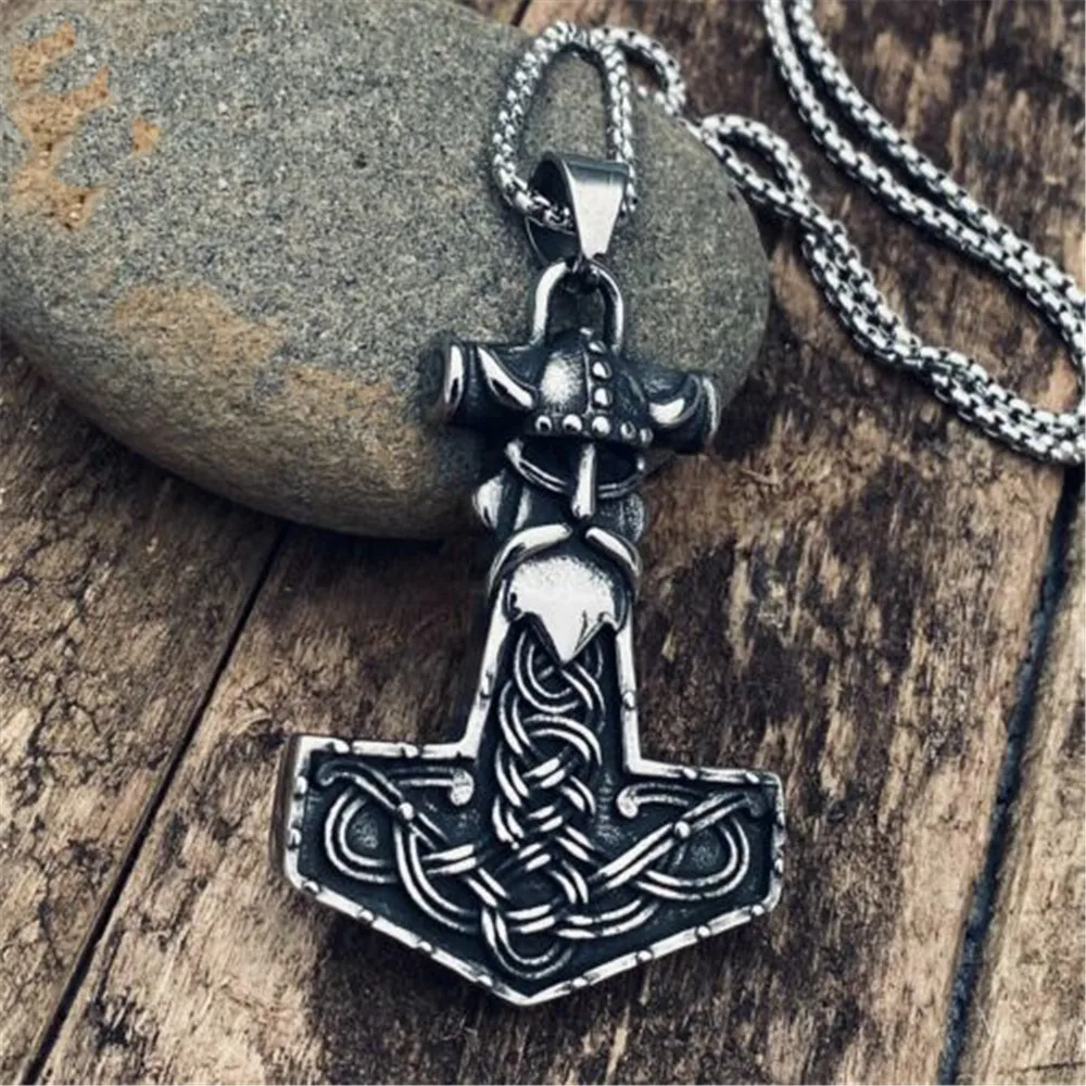 

Mens Stainless Steel Nordic Viking Thors Hammer Mjolnir Pendant Necklace