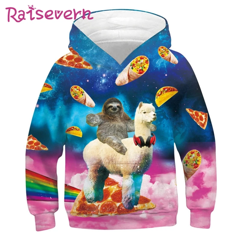 RAISEVERN толстовки с капюшоном объемным принтом животных детская толстовка