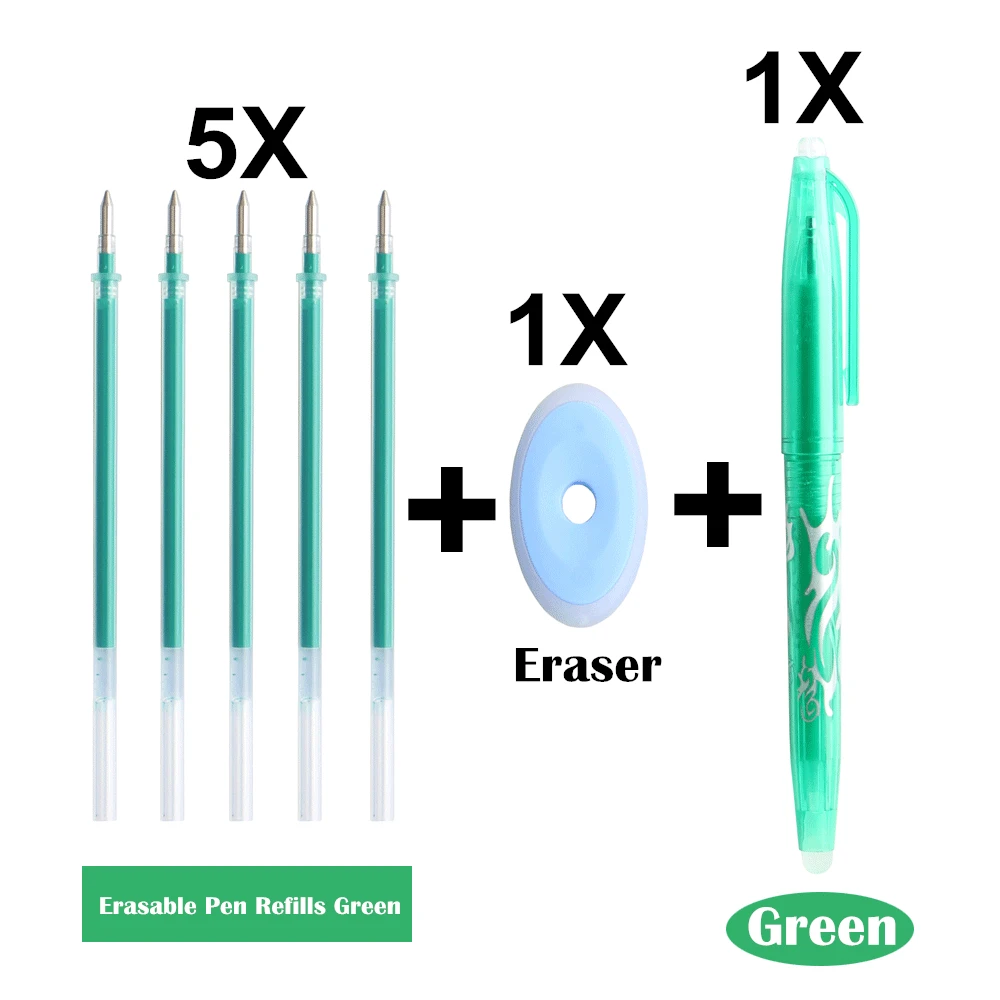 7PCS Green 7 шт./лот, стираемая ручка, набор для заправки, моющаяся ручка, многоцветные чернила, 0,5 мм, стираемая ручка, стержень, школьные, офисные, канцелярские принадлежности - Цвет: 7PCS Green
