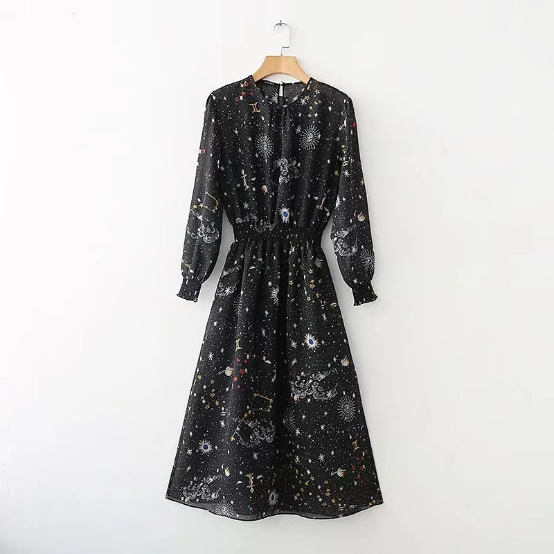 Женское винтажное платье трапециевидной формы ZA Черное длинное из двух