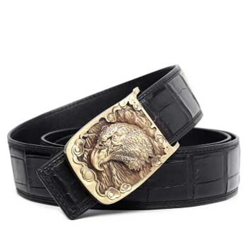 VVBrown  new Brass buckle  crocodile  men  belt  business  Smooth buckle   men belt  crocodile leather  belt
