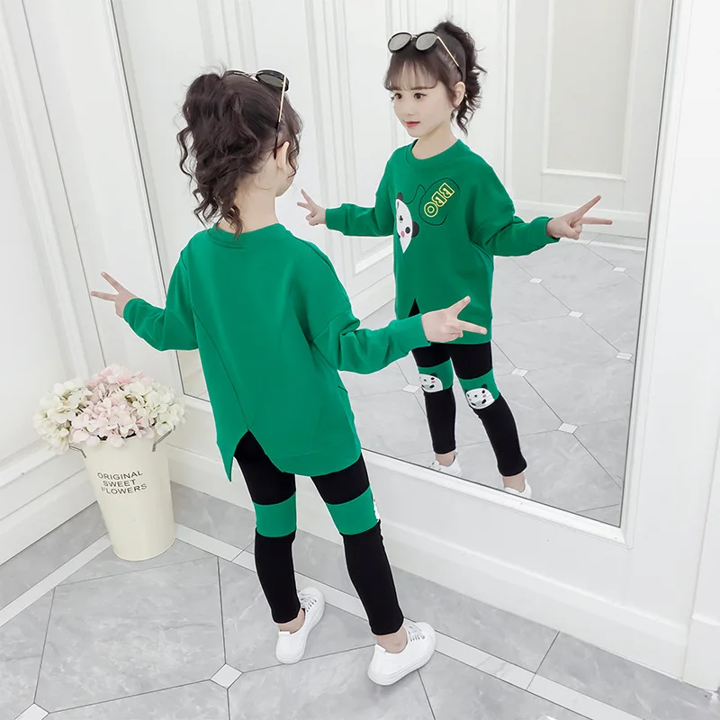 

Girls T-Shirts + Leggings Pants 2Pcs/set Teenager Baby Kids Clothes Hoodie Winter Autumn Loose Tracksuit 4 6 7 8 9 10 11 12 Year