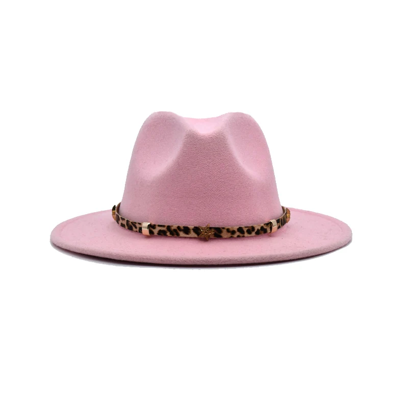 New Fashion Women Fedoras Hat Men Vintage Large Brim Jazz Hats Spring Khaki Leopard Decorative Belt Casual Hat F3