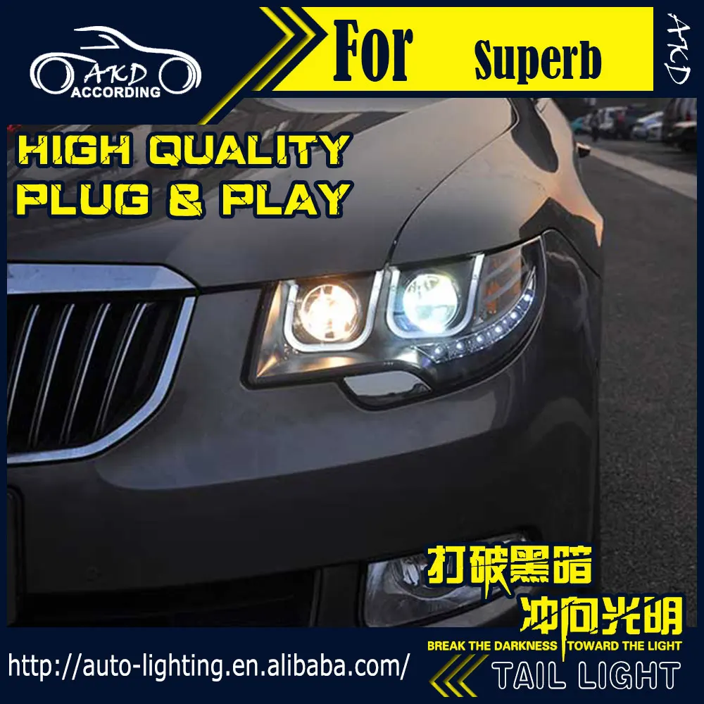 Автомобильная фара AKD для Skoda Superb светодиодный ные фары 2010 2015 DRL H7 D2H Hid опция Angel Eye