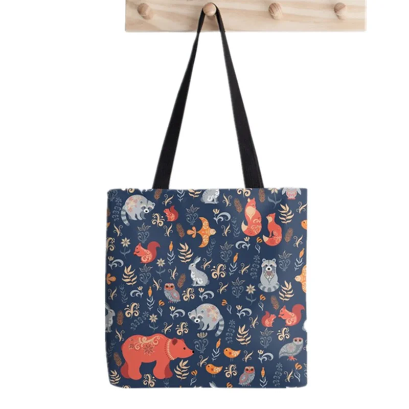 

Сумка-шоппер с рисунком сказочного леса лисы медведя, женская сумка-шоппер в стиле Харадзюку, Женская холщовая сумка-шоппер на плечо