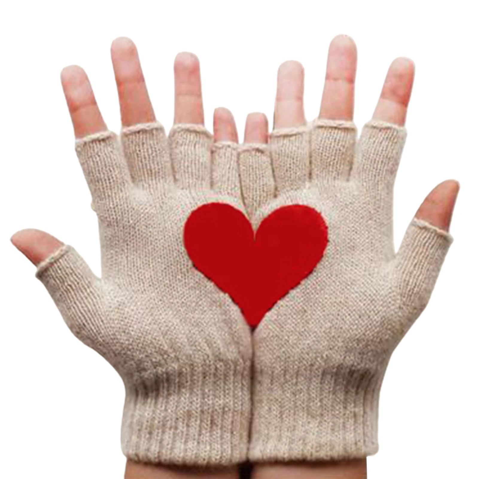 

Women Woolen Gloves Autumn Winter Outdoor Warm Gloves Cute Heart Printing Gloves Unisex Simple Half Finger Men And Women Gloves