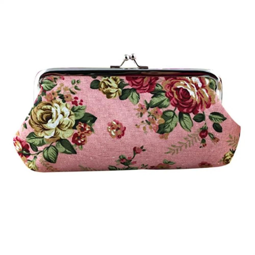 Женский винтажный маленький кошелек в стиле ретро с цветами на застежке клатч