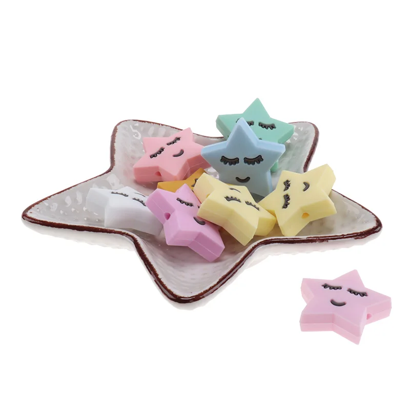 20 piezas de cuentas de silicona para beb&eacute;s, cuentas para masticar, estrella sonriente, accesorios para beb&eacute;s, collar sin BPA, cuentas para dentici&oacute;n, art&iacute;culos para beb&eacute;s-5