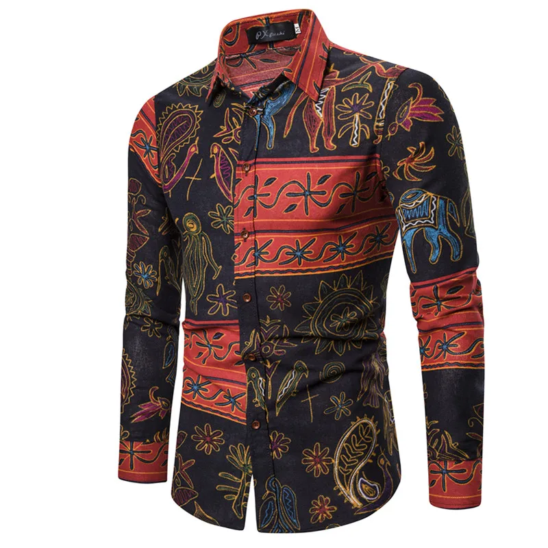 Рубашка Мужская льняная приталенная с длинным рукавом в клетку винтажная