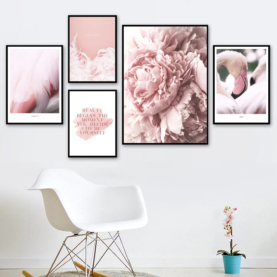 Плакаты и принты пейзаж Настенная картина цветок розовый постер перо картины